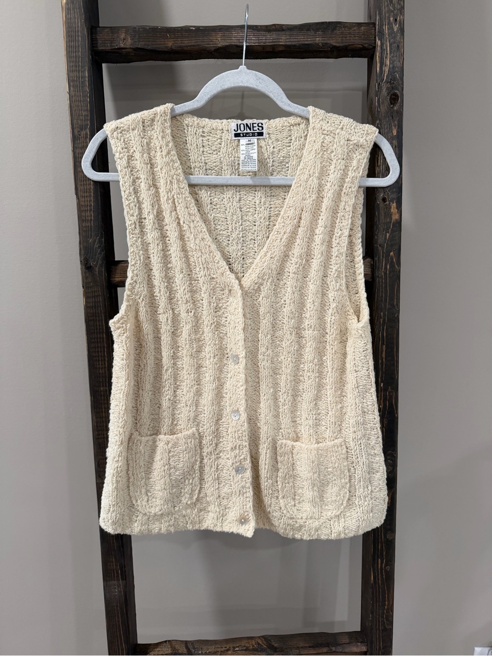 Vintage Jones Studio Cream Knit Acrylic & Wool Sweater Vest